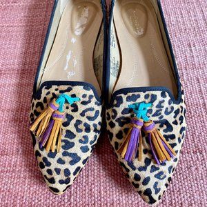 Calfhair Leopard-Print Tassle Loafers, Size 8
